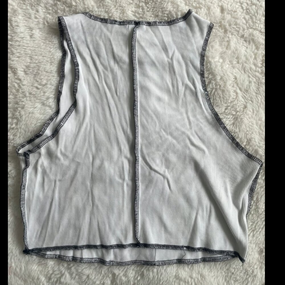 Garage White Crop Tank with Black Trim - Picture 3 of 5